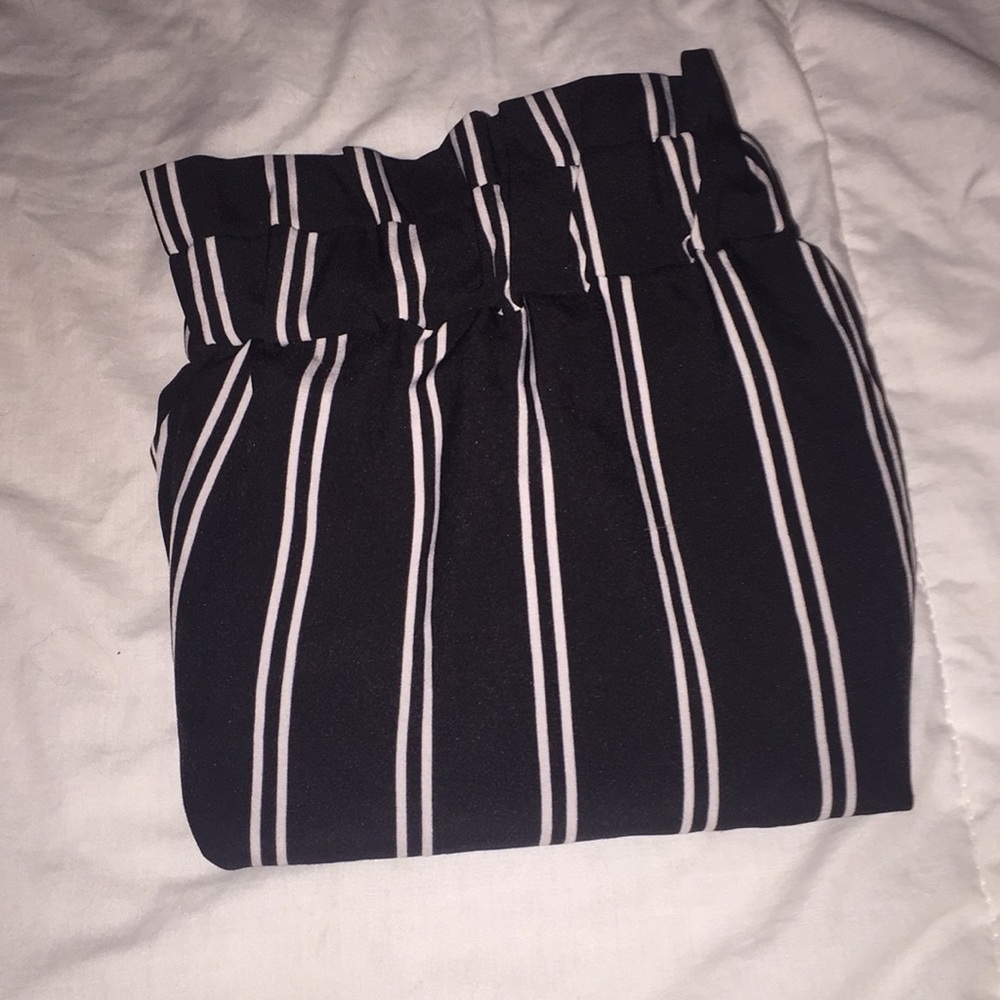 Black and White Striped Shein Paper Bag Shorts